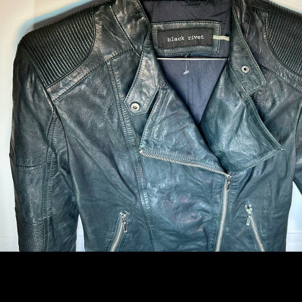 Black Rivet Leather Moto Jacket euro Motorcycle Magic No tags Perfect Condition